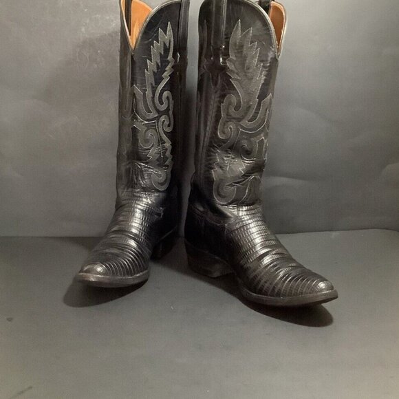 LUCCHESE Cowboy Boots Black Lizard Leather Size Men’s 5 / Women’s 6.5/7 - Picture 7 of 8